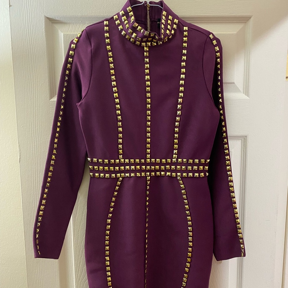Purple and gold studded bandage dress